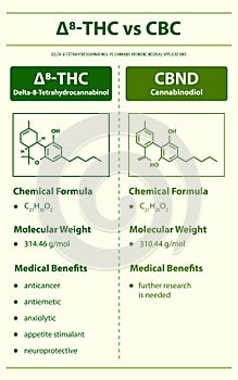 Ã¢Ëâ 8-THC vs CBND, Delta 8 Tetrahydrocannabinol vs Cannabinodiol vertical infographic photo